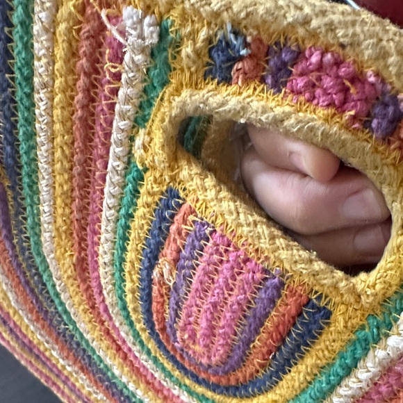 Colorful Rainbow Half-Moon Woven Straw Tote Fabulous MJ NY - Picture 7 of 8